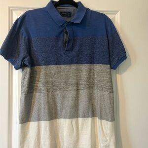 Denim & Flower Blue, Gray and White Striped Polo